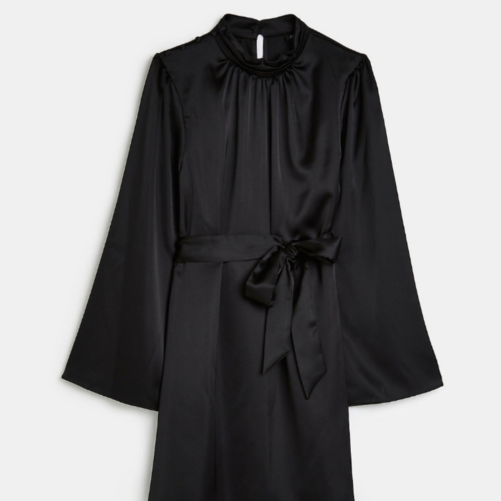 Asos River Island fluted sleeve satin mini dress in black - Picture 5 of 6